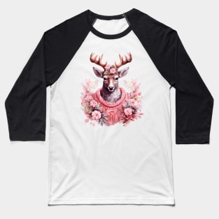 Pink Christmas Deer Baseball T-Shirt